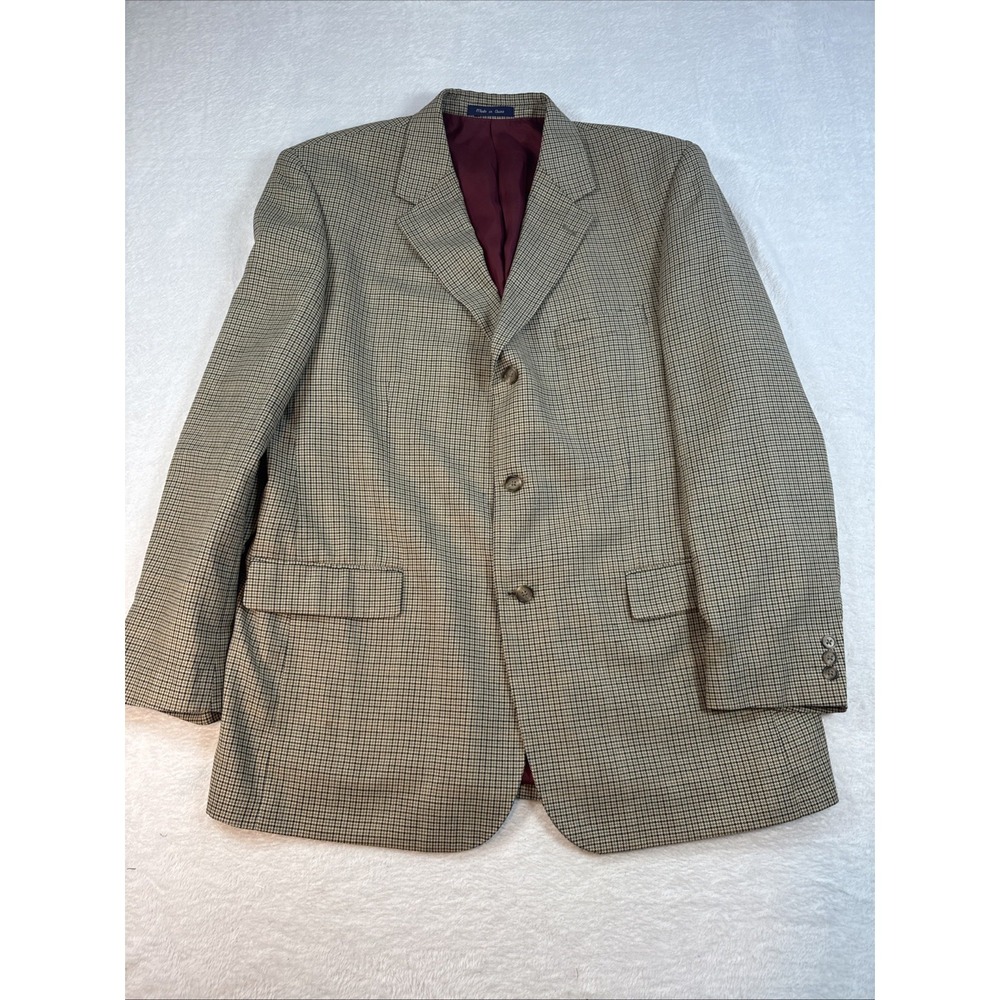 Alan Fluster Men's Sport Coat Blazer Brown 46L Silk Worsted Wool